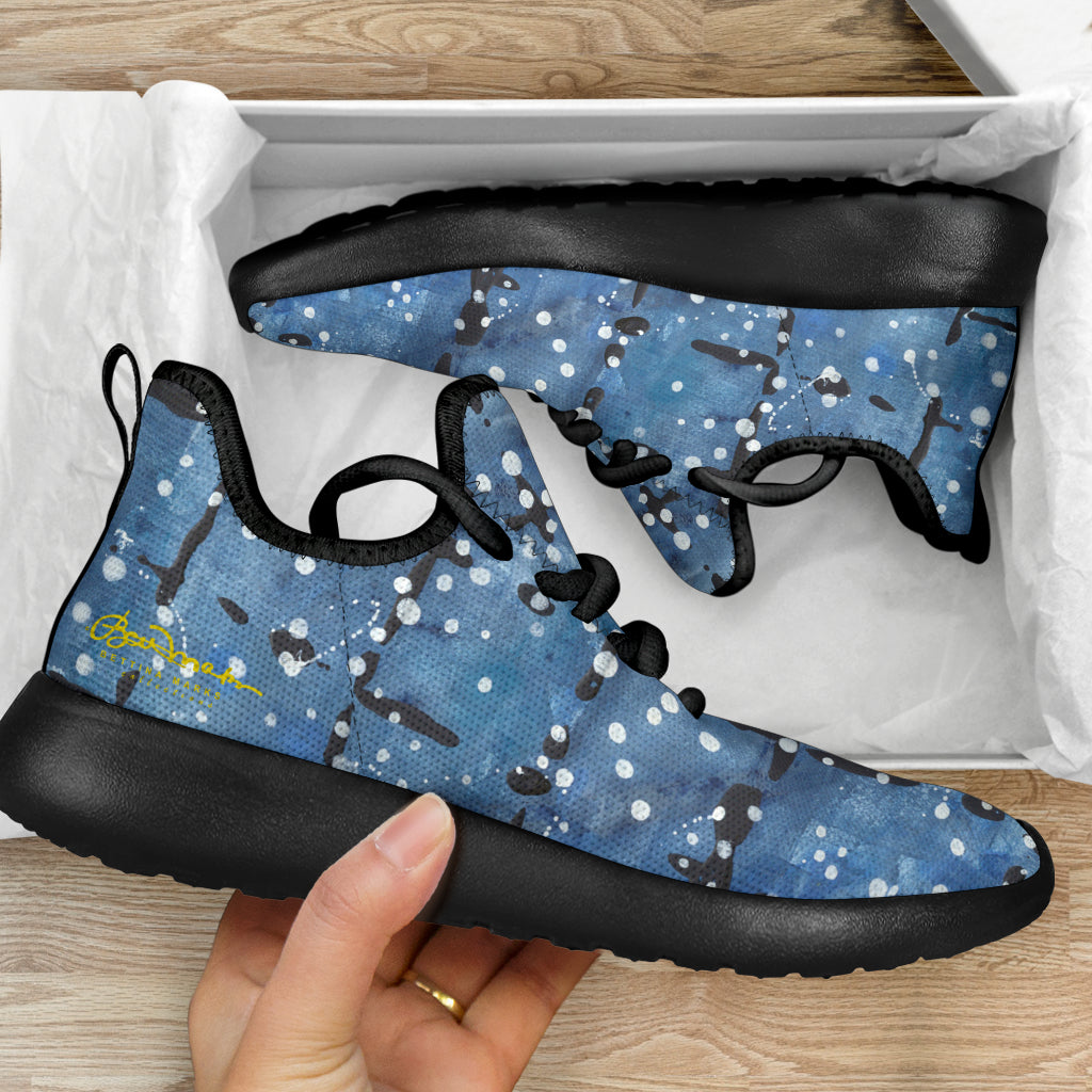 Blu&White Dotted Plaid Mesh Knit Sneakers