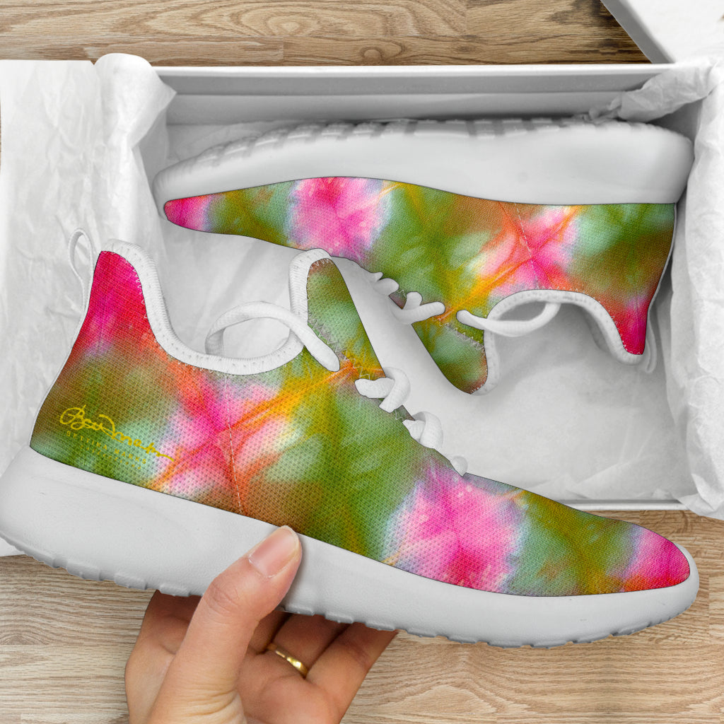 Green Pink Tie Dye Mesh Knit Sneakers