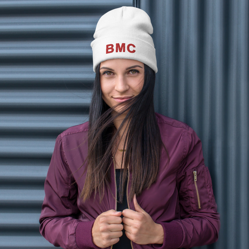 White Bettina Marks Collections LOGO Embroidered Beanie