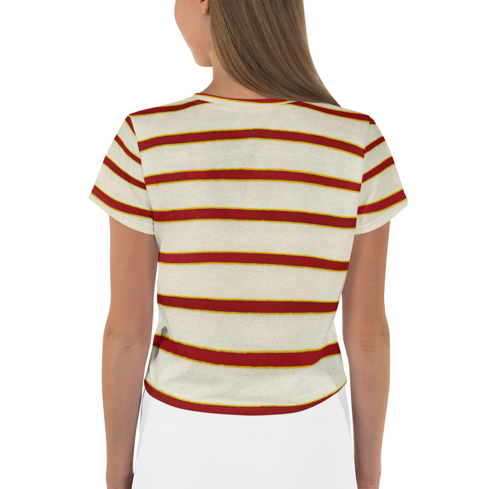 Red White Stripe Print Crop Tee