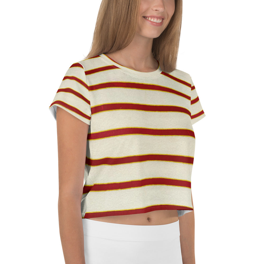 Red White Stripe Print Crop Tee