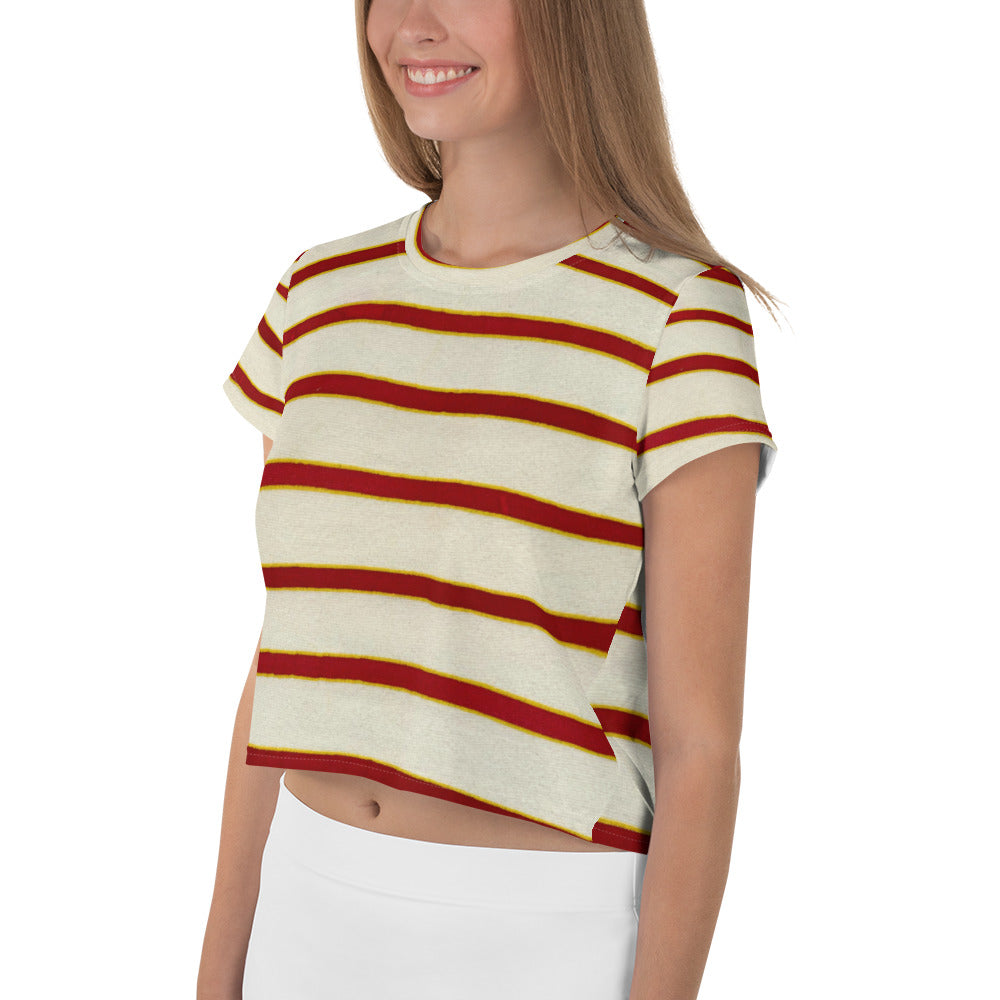 Red White Stripe Print Crop Tee