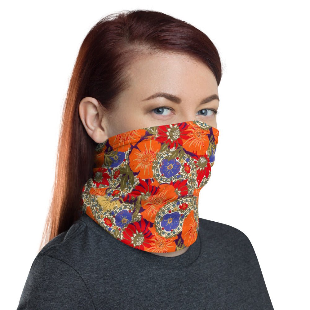 Orange Paisley Floral Neck Gaiter/FaceMask/MockTurtlenect