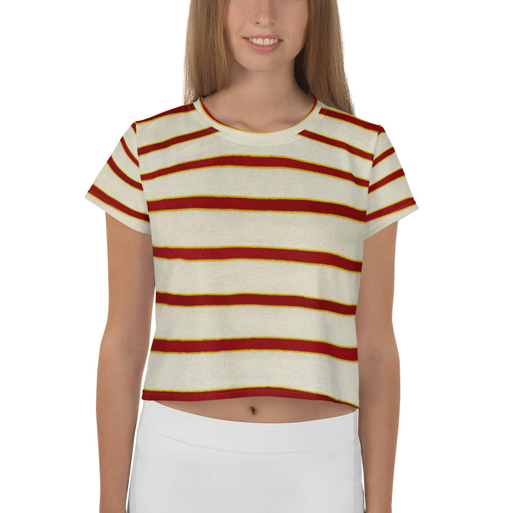 Red White Stripe Print Crop Tee