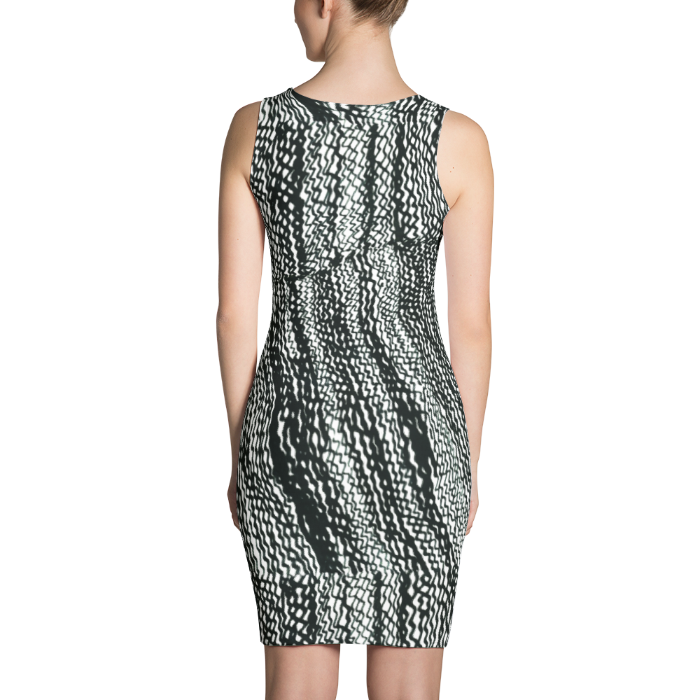 B&W Scribbles Fitted Dress