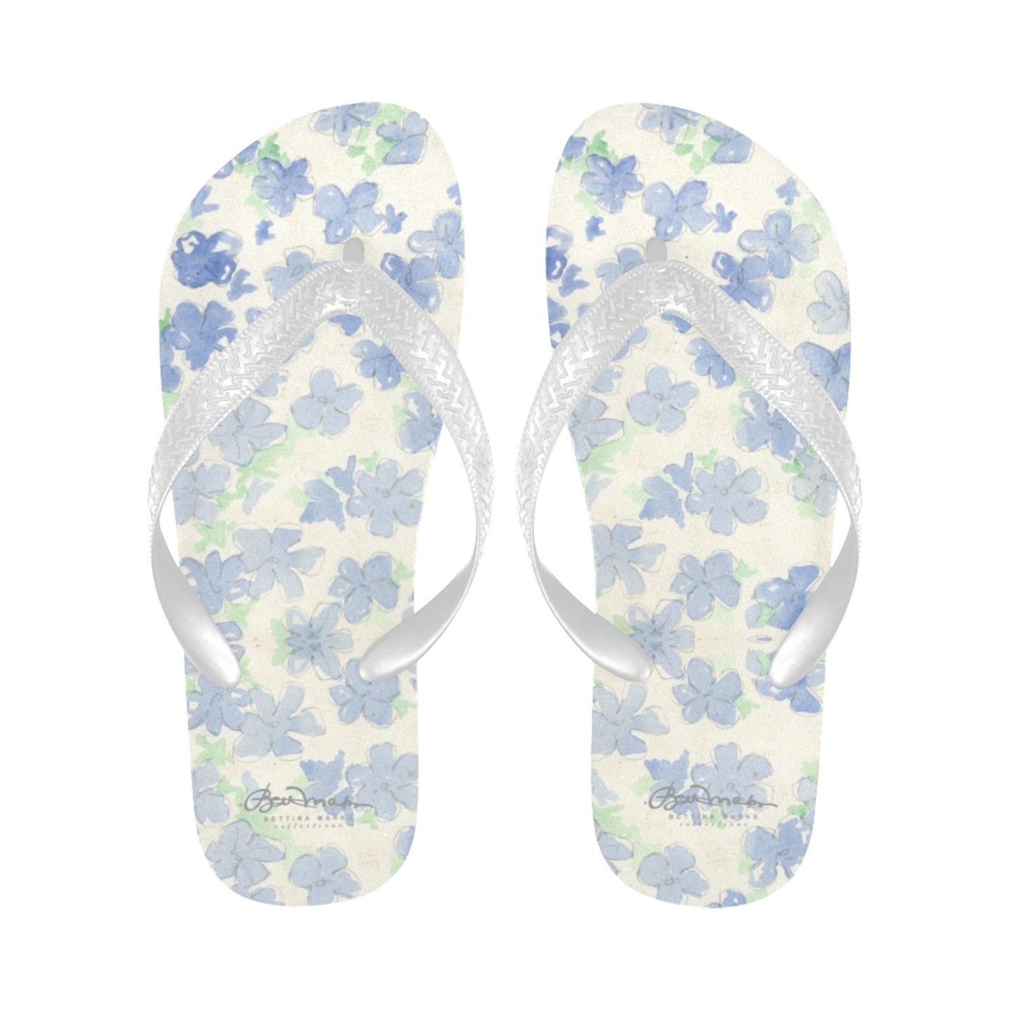 Blu&White Watercolor Floral Flip Flops for Men/Women