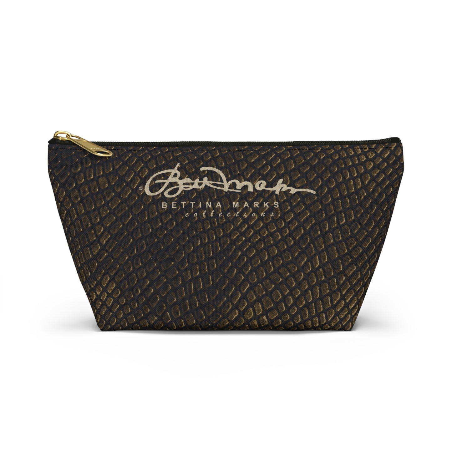 Bronze Crocodile Accessory Pouch w T-bottom