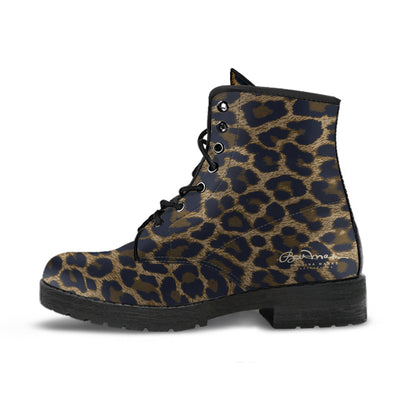 Dark Leopard Leather Boots (Vegan)