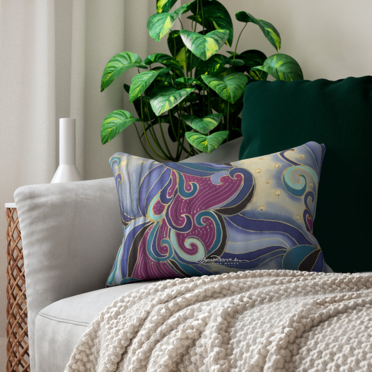 Blue Floral Swirls Pillow