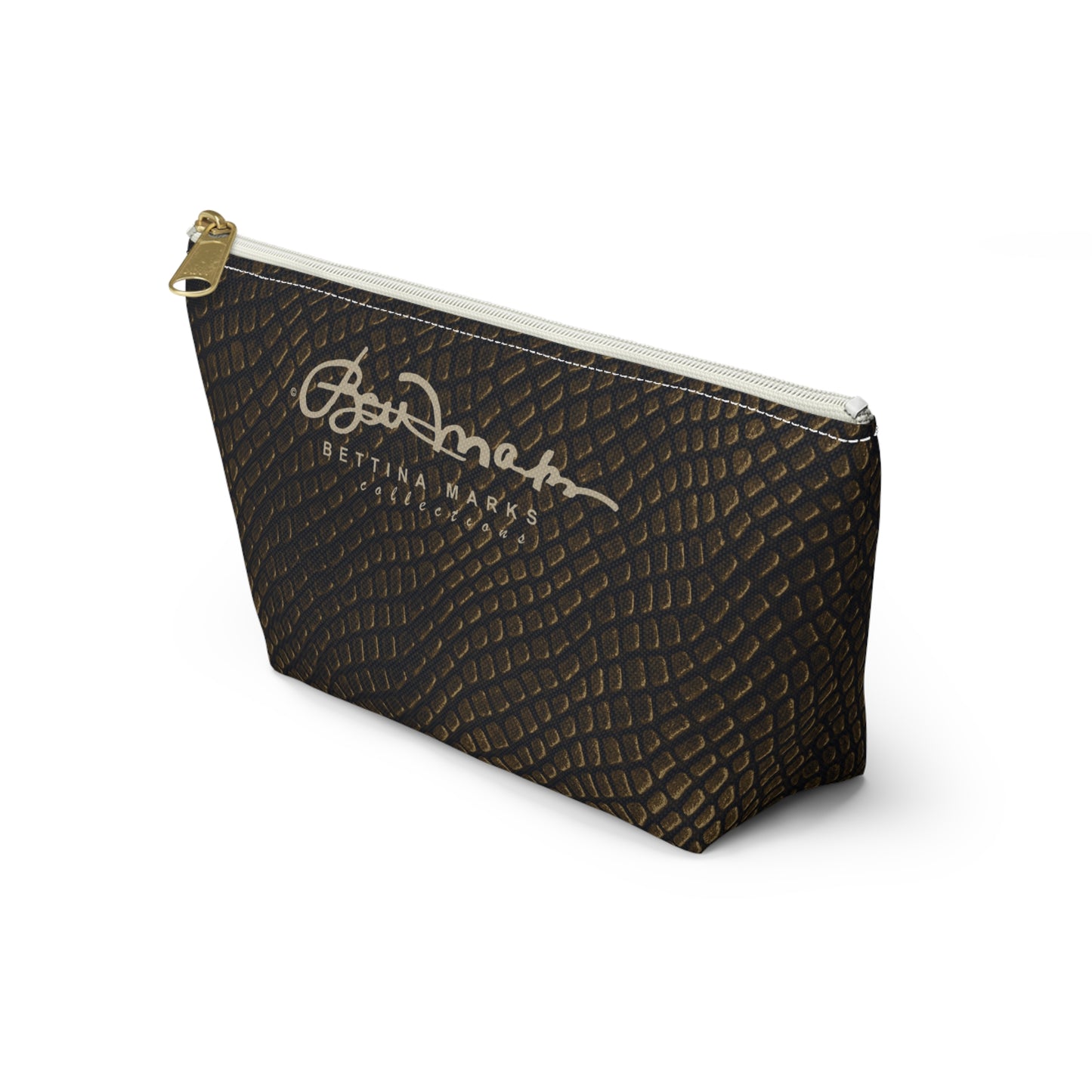 Bronze Crocodile Accessory Pouch w T-bottom