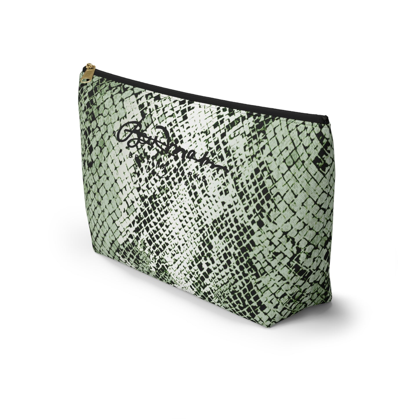 Sage Snake Skin Accessory Pouch w T-bottom