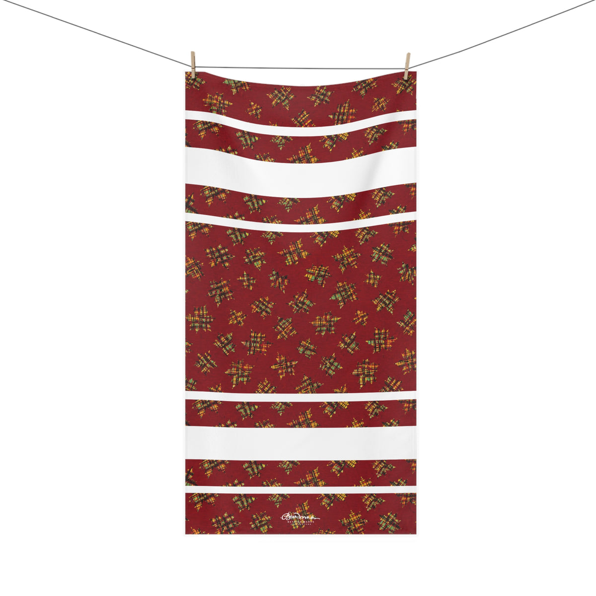 Plaid Leaves On Burgundy Bath Towel
