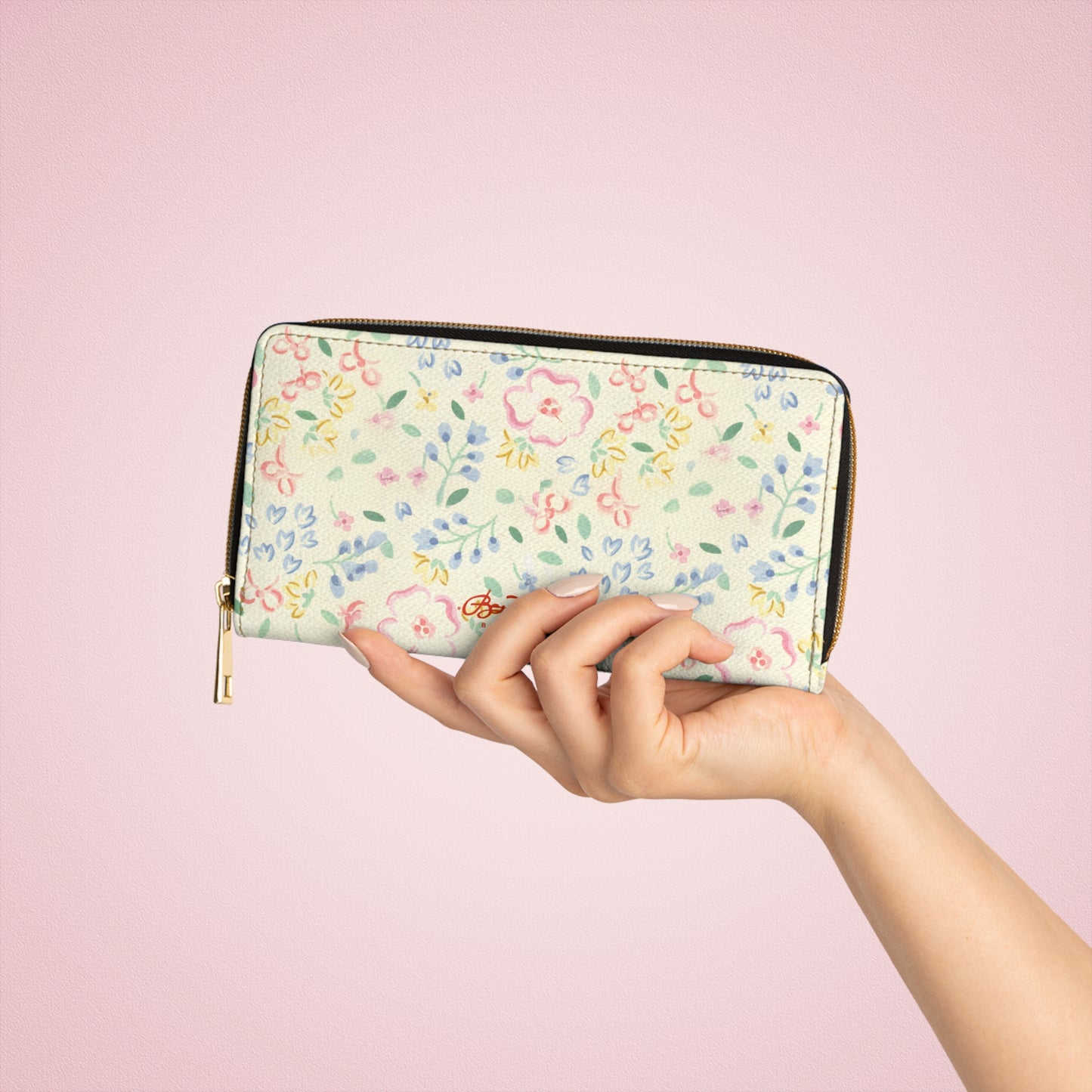 Yellow & Pink Pastel Floral Zipper Wallet