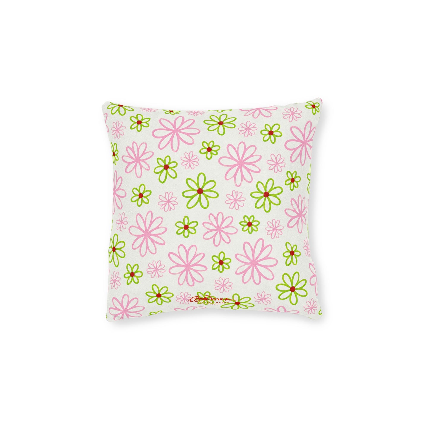 Pink and Green Daisies Square Pillow