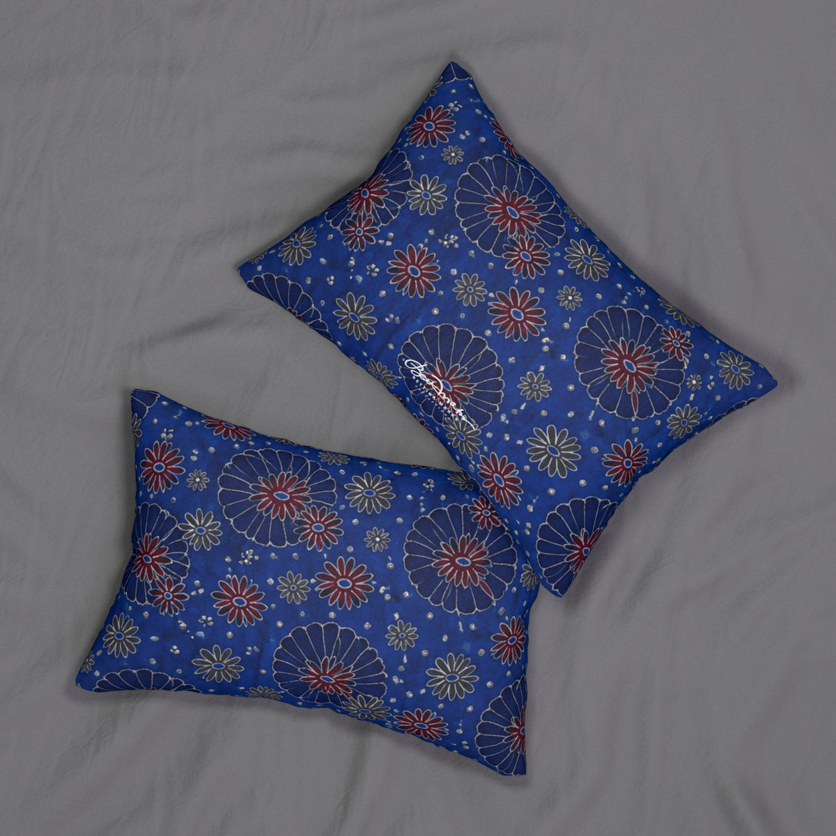 Maroon Daisies On Blue Pillow