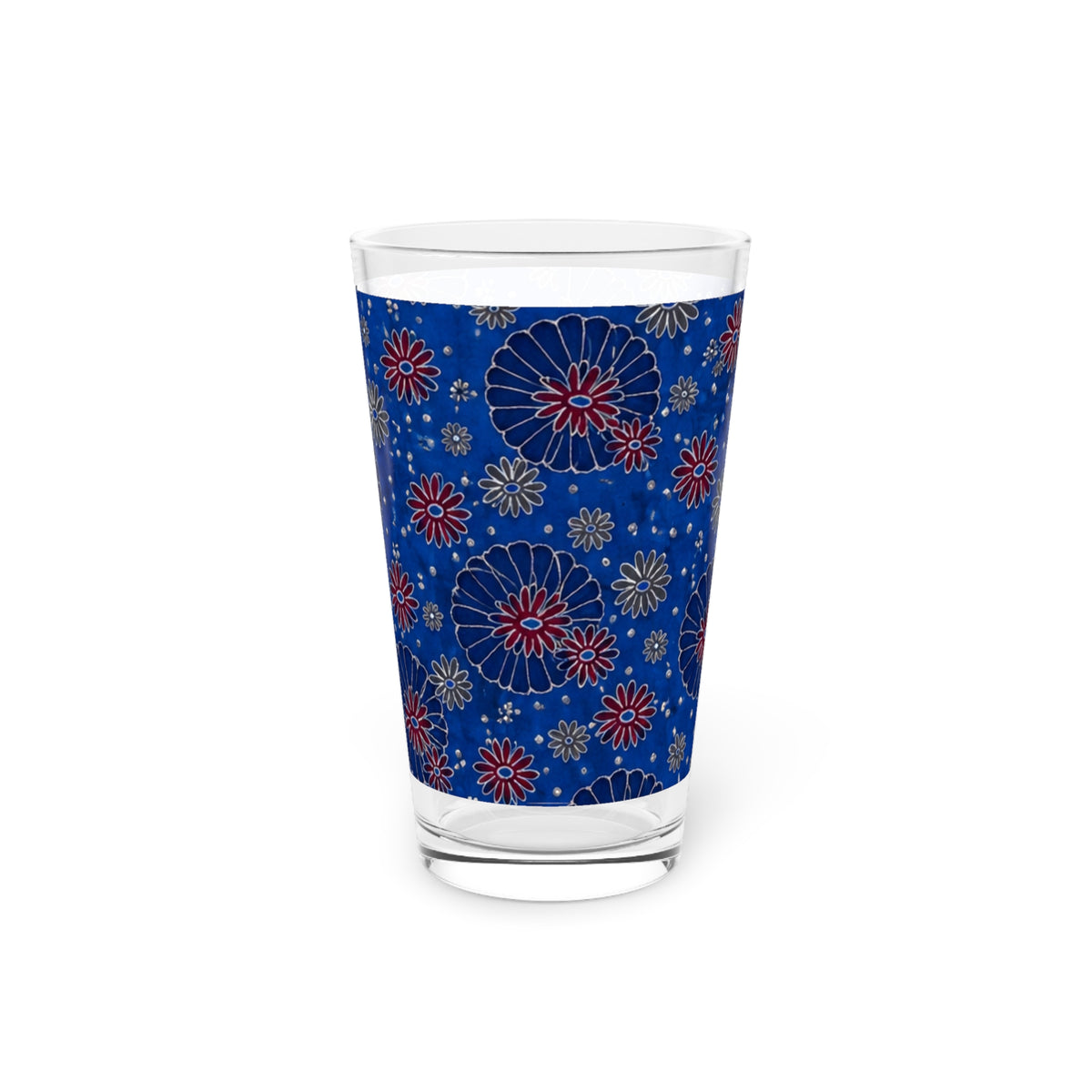 Maroon Daisies On Blue Pint Glass