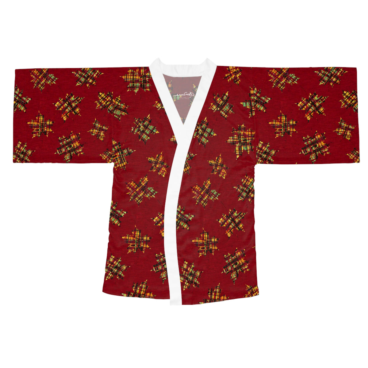 Plaid Leaves On Burgundy Robe