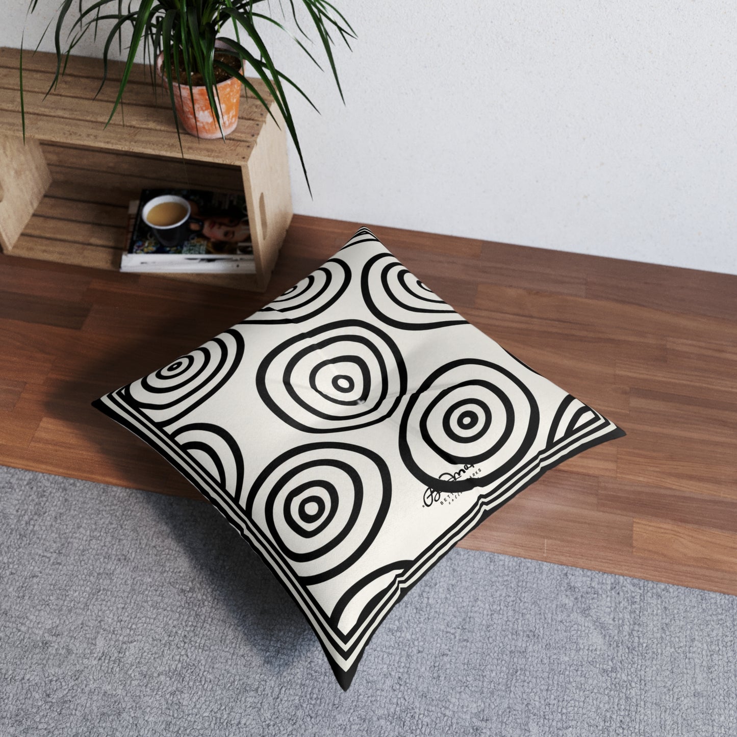 B&W Target Tufted Square Decorative Cushion