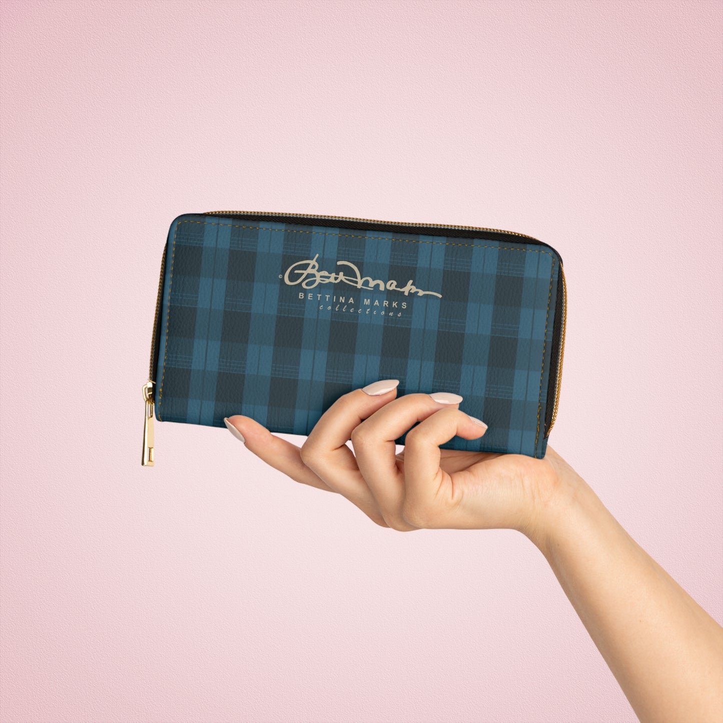 Teal Plaid Zipper Wallet for Women - Chic and Functional Clutch