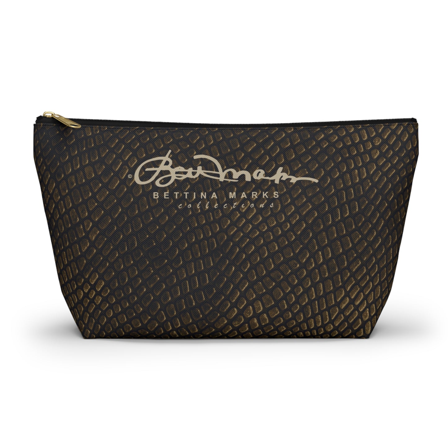 Bronze Crocodile Accessory Pouch w T-bottom