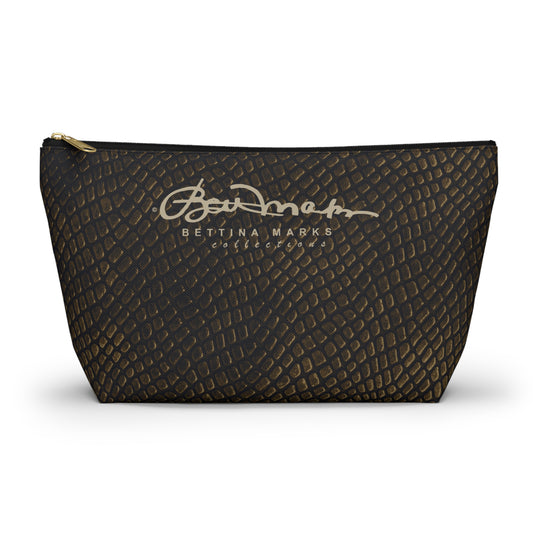 Bronze Crocodile Accessory Pouch w T-bottom