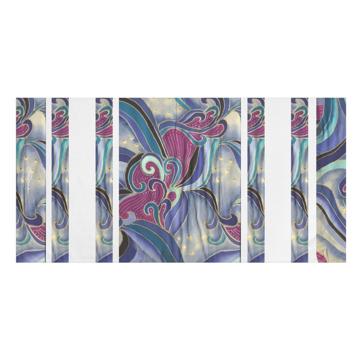 Blue Floral Swirls Bath Towel
