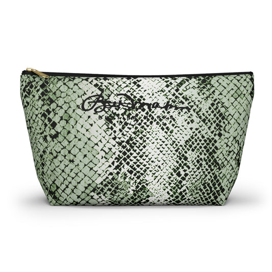 Sage Snake Skin Accessory Pouch w T-bottom
