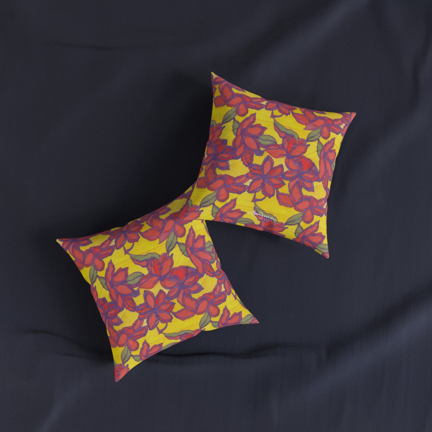 Blue & Orange Floral Square Pillow