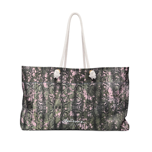 Pink Snake Skin Weekender Bag