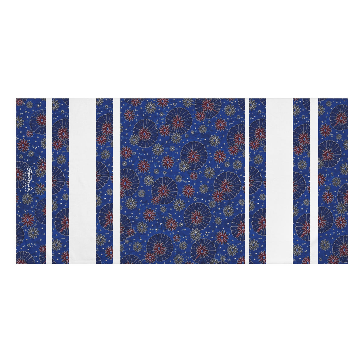 Maroon Daisies On Blue Bath Towel