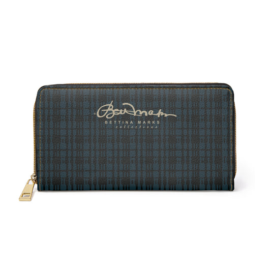 Twilight Teal Plaid Zipper Wallet for Women - Chic and Functional Clutch