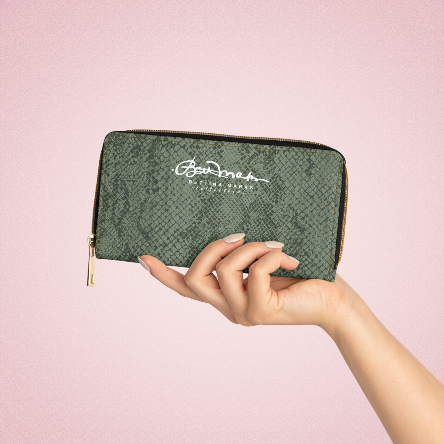 Sage Snake Skin Zipper Wallet for Women - Chic and Functional Clutch