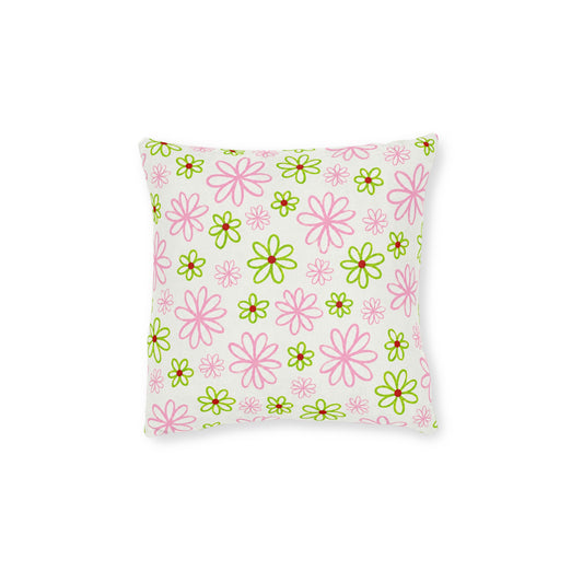 Pink and Green Daisies Square Pillow
