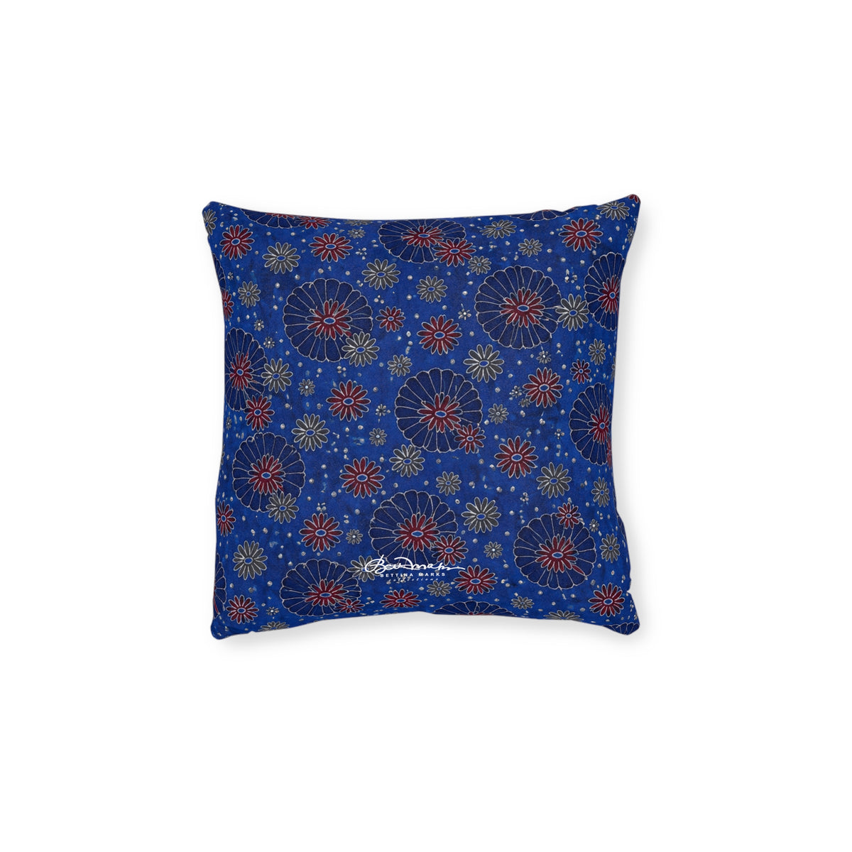 Maroon Daisies On Blue Square Pillow