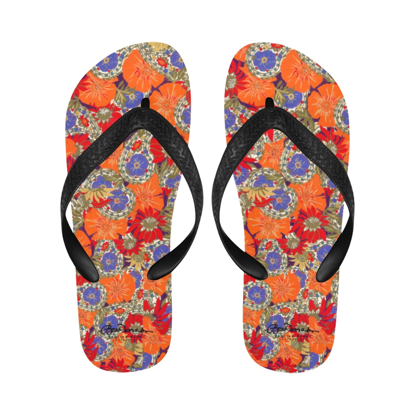 Orange Paisley Flip Flops for Men/Women