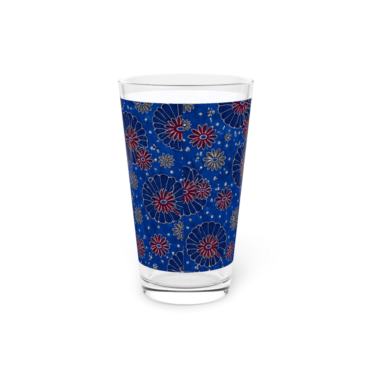 Maroon Daisies On Blue Pint Glass