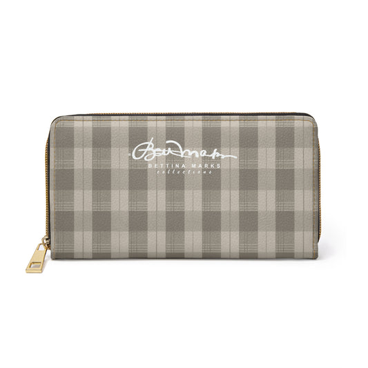 Cream Plaid Zipper Wallet for Women - Chic and Functional Clutch