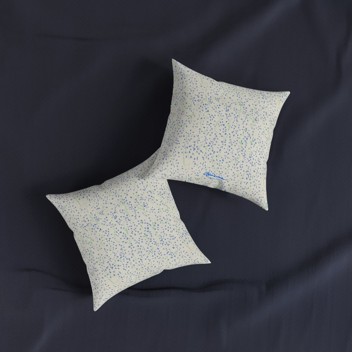 Watercolor Blue Floral Square Pillow