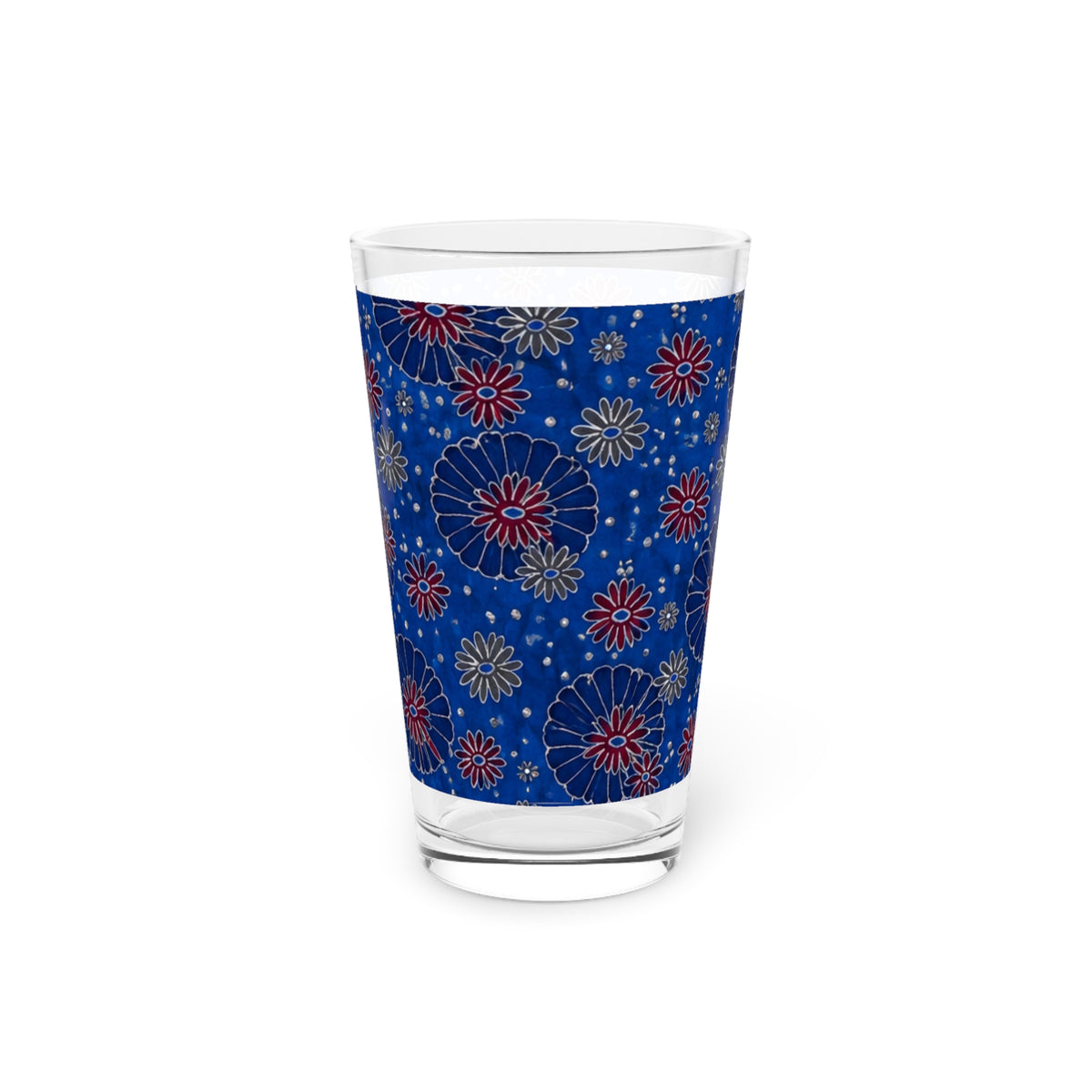Maroon Daisies On Blue Pint Glass