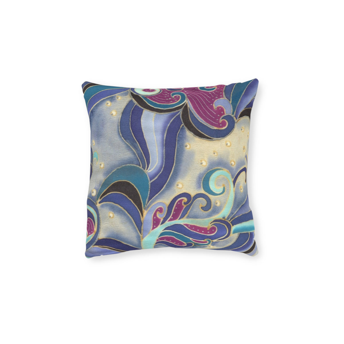 Blue Floral Swirls Square Pillow