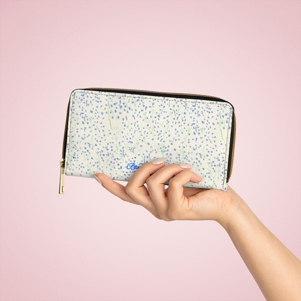 Watercolor Blue Floral Zipper Wallet