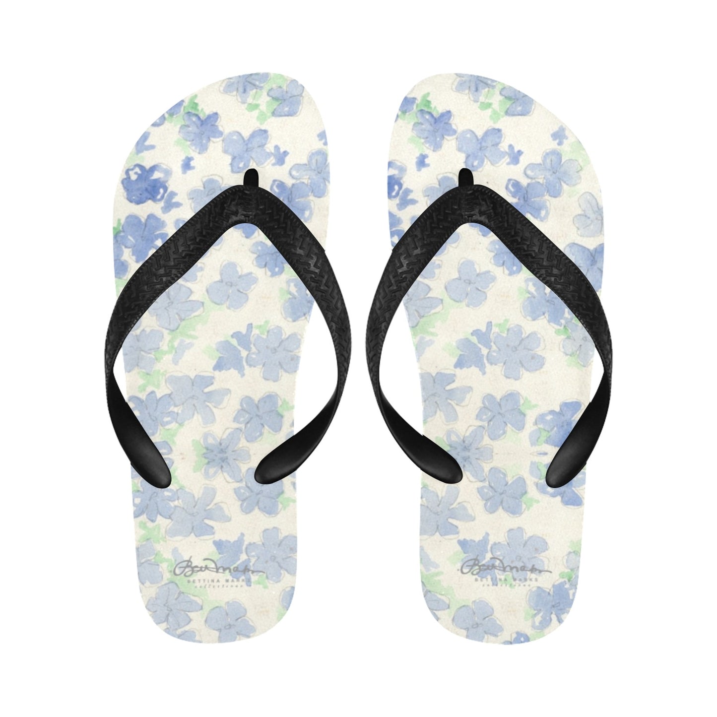 Blu&White Watercolor Floral Flip Flops for Men/Women