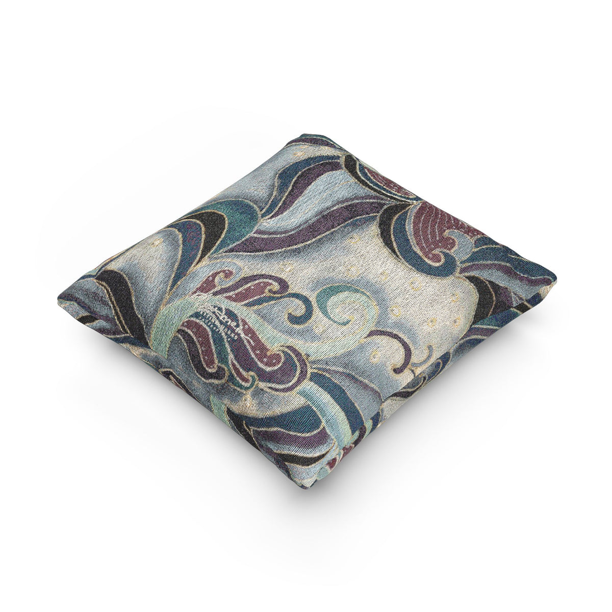 Blue Floral Swirls Woven Pillow