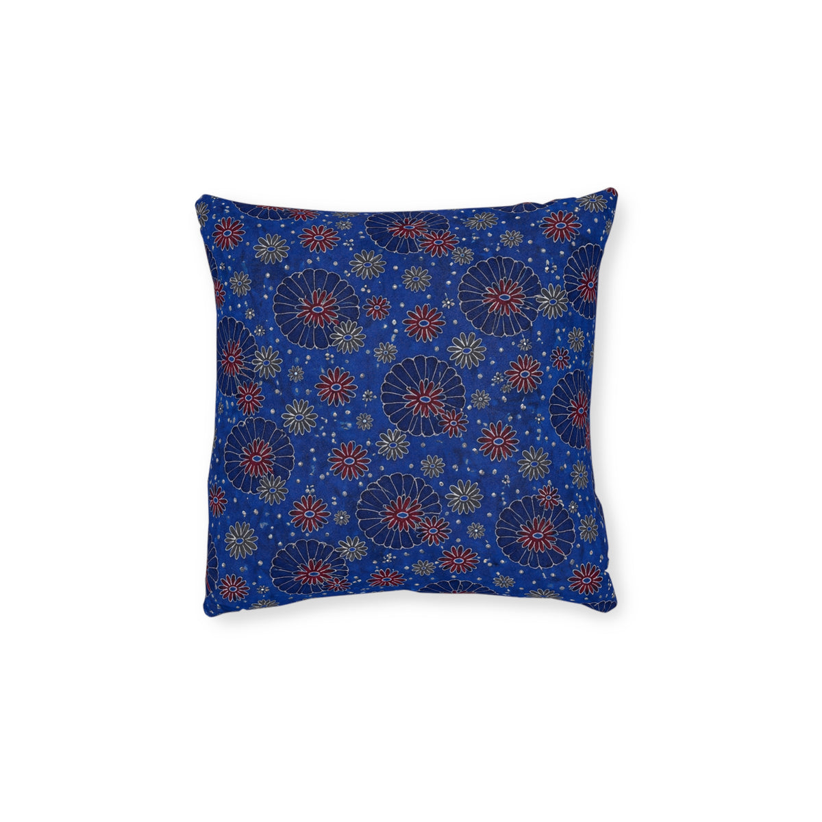Maroon Daisies On Blue Square Pillow
