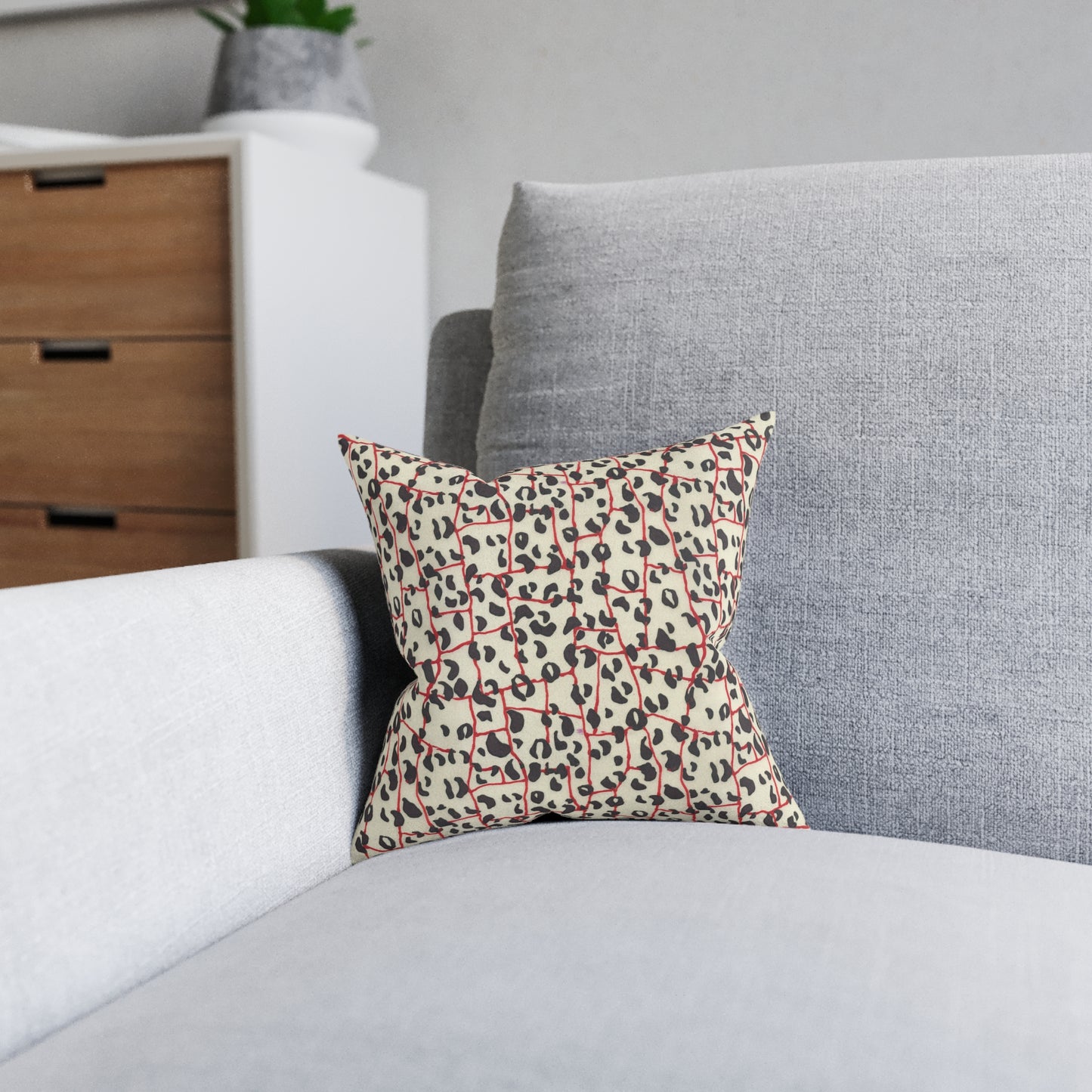 Red Line Leopard Square Pillow