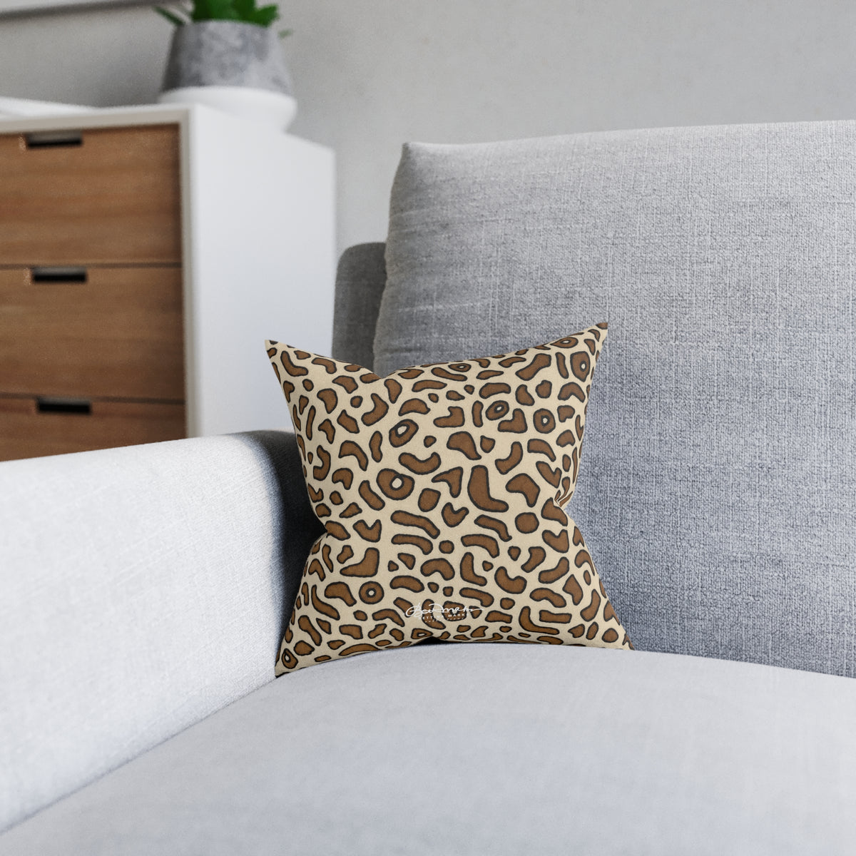 Brown Animal Skin On White Square Pillow