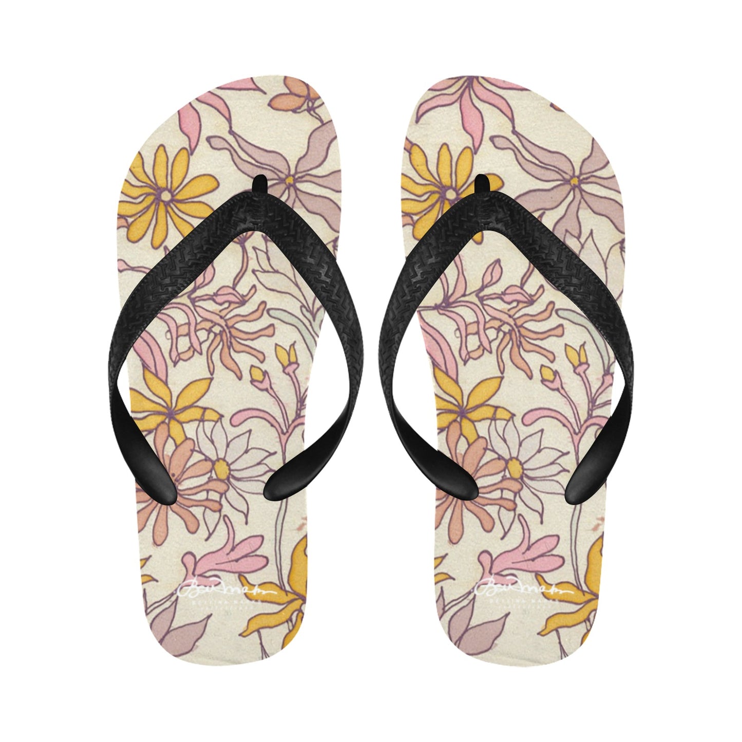 Vintage Pastel Floral Flip Flops for Men/Women (Model 040)