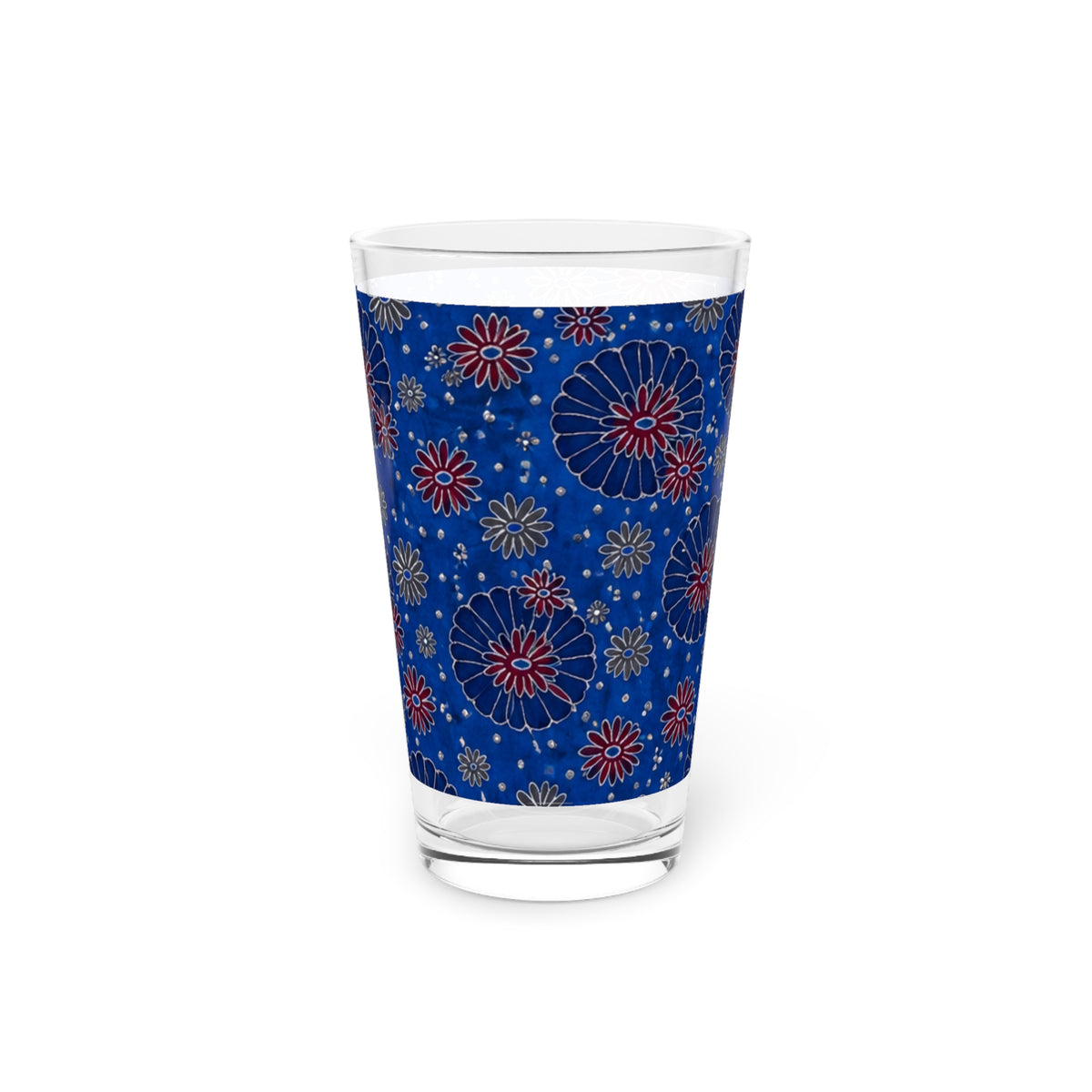 Maroon Daisies On Blue Pint Glass