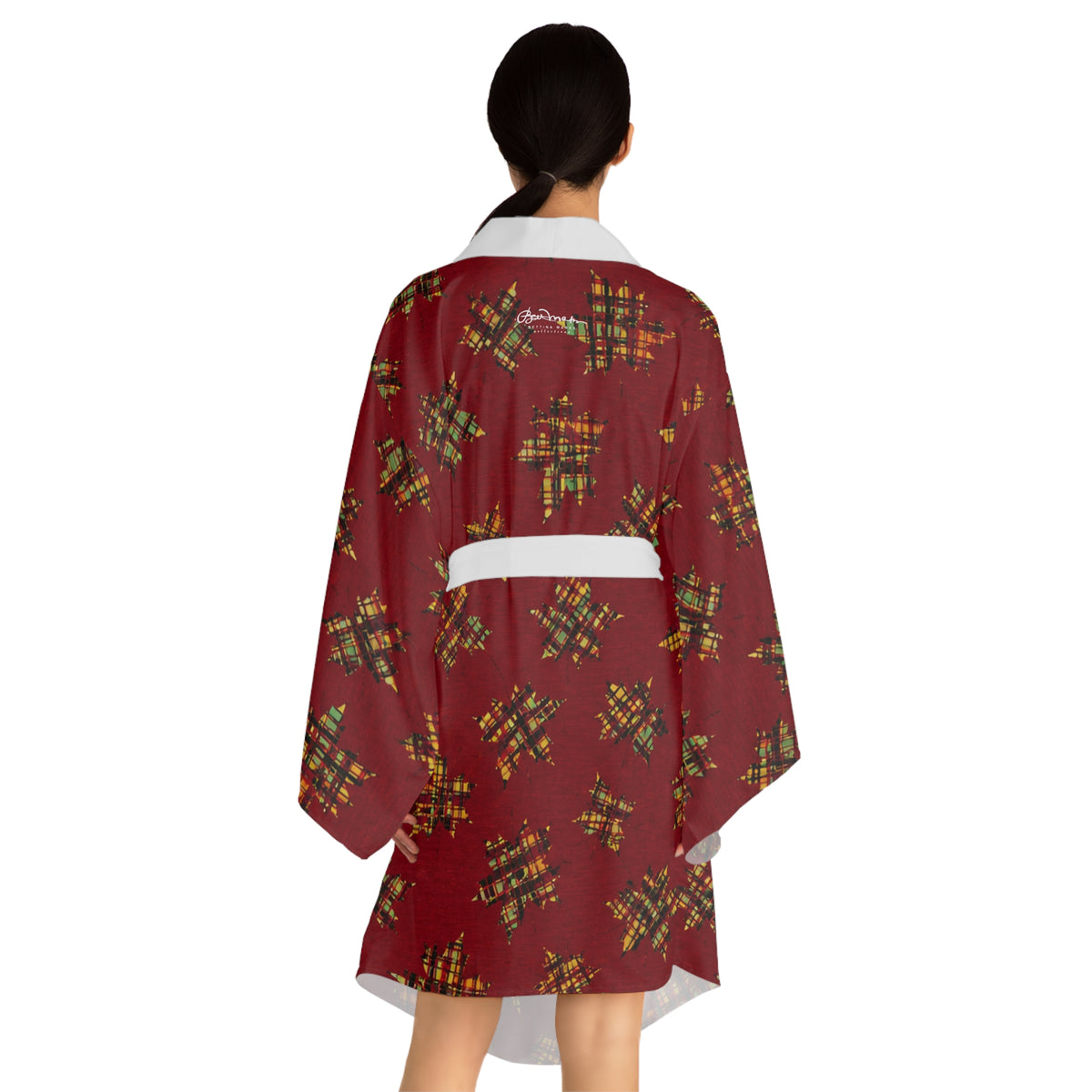 Plaid Leaves On Burgundy Robe