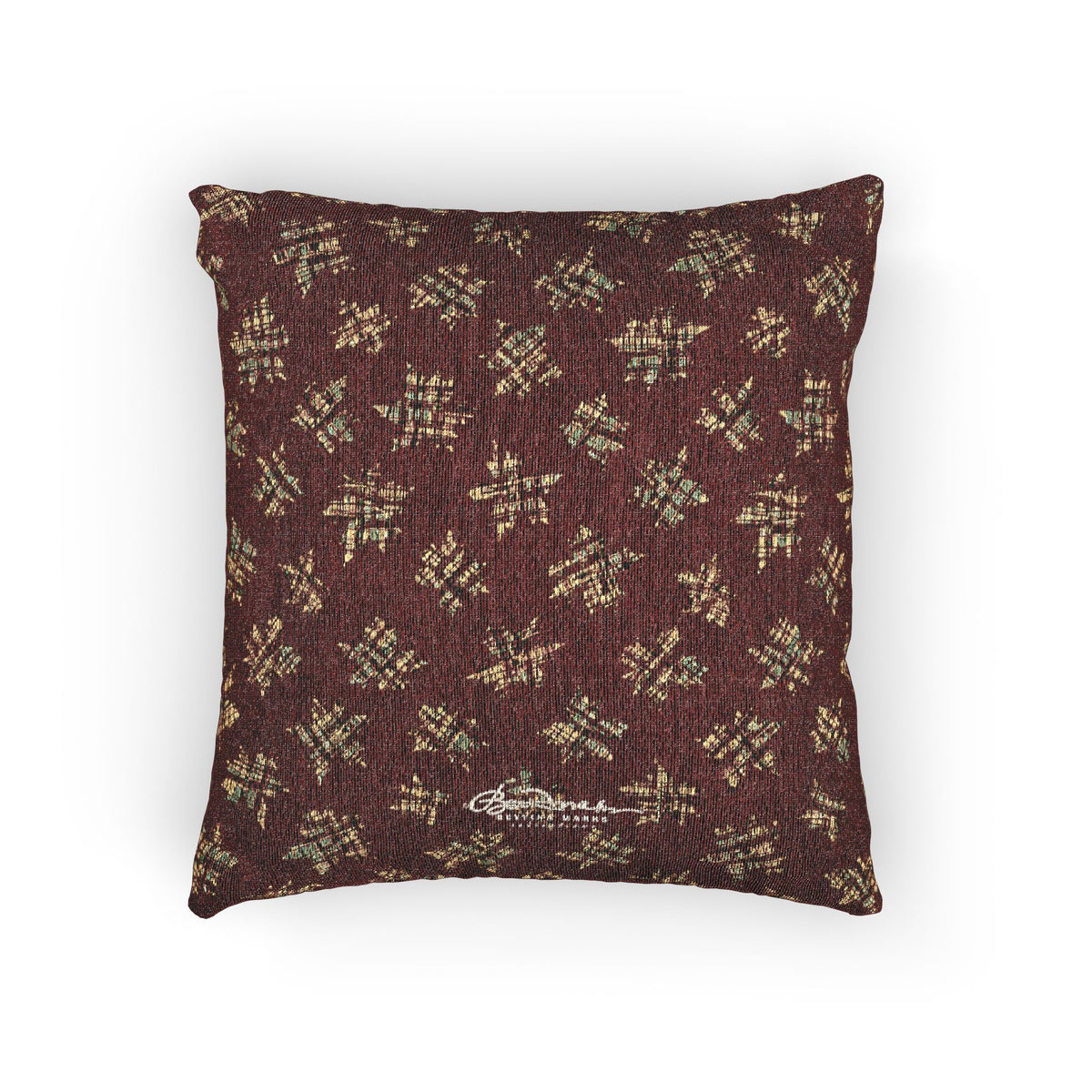 Plaid Leaves On Burgundy Woven Pillow
